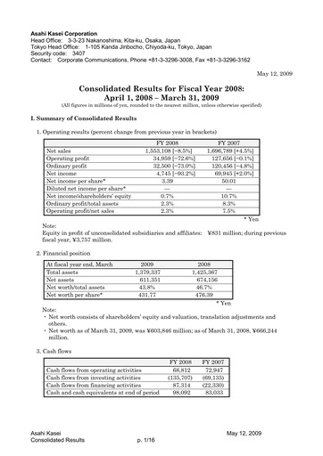 Thumbnail Asahi Kasei
 Financial Statement fy2008