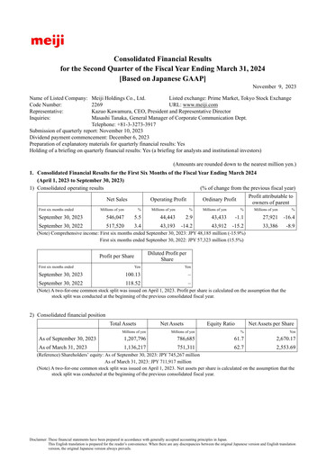 Thumbnail Meiji Holdings Quarterly Report 2024-q2
