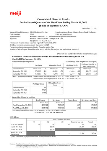 Thumbnail Meiji Holdings Quarterly Report 2026-q2