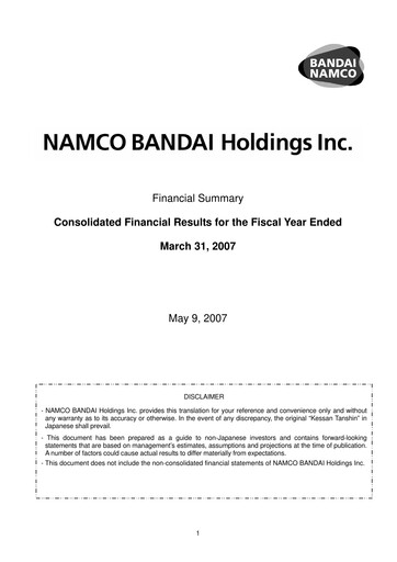 Miniature Bandai Namco Rapport financier fy2007