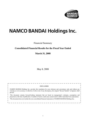 Miniature Bandai Namco Rapport financier fy2008
