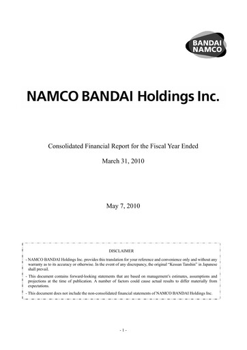 Miniature Bandai Namco Rapport financier fy2010