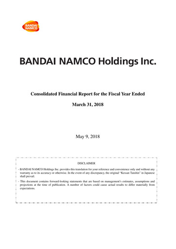 Miniature Bandai Namco Rapport financier fy2018