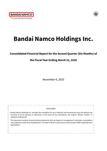 Miniature Bandai Namco Rapport semestriel fy2026-h1