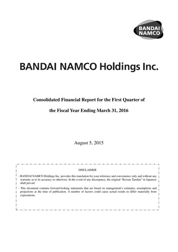 Miniature Bandai Namco Rapport trimestriel fy2016-q1