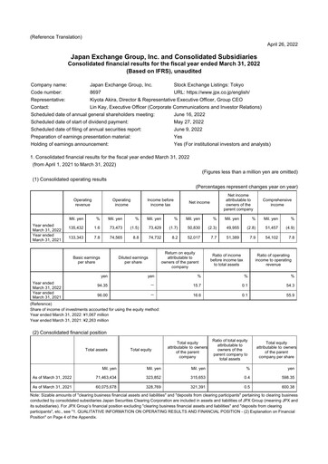 Miniature Japan Exchange Group
 Bilan financier fy2021