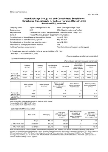 Miniature Japan Exchange Group
 Bilan financier fy2023