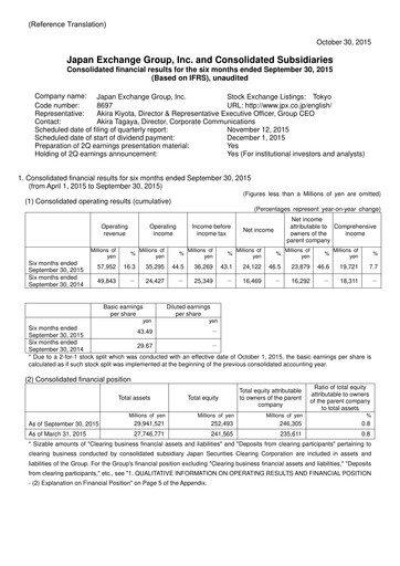 Thumbnail Japan Exchange Group
 Half-year Report fy2015-h1