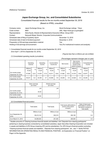 Thumbnail Japan Exchange Group
 Half-year Report fy2019-h1