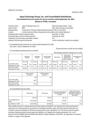 Thumbnail Japan Exchange Group
 Half-year Report fy2023-h1