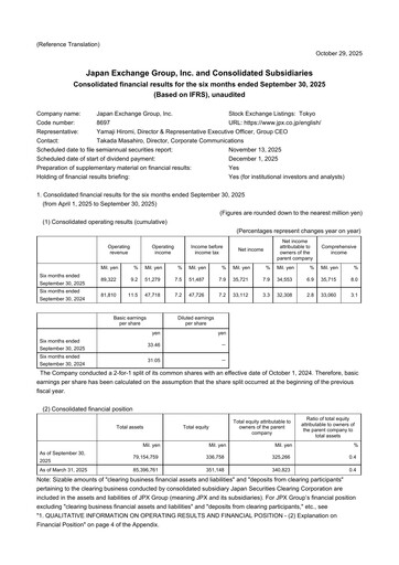Thumbnail Japan Exchange Group
 Half-year Report fy2025-h1