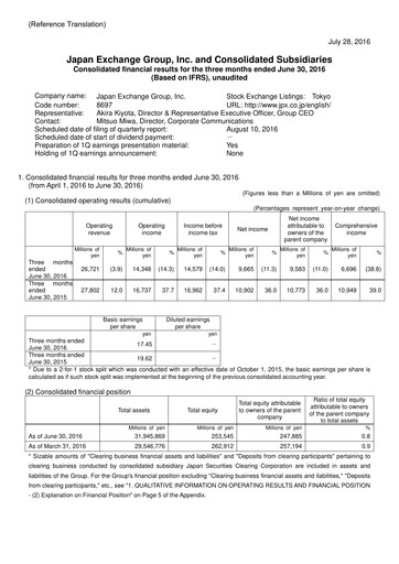 Vorschaubild Japan Exchange Group
 Quartalsbericht fy2016-q1