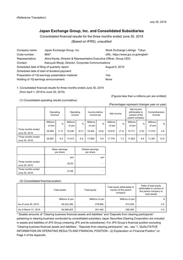 Vorschaubild Japan Exchange Group
 Quartalsbericht fy2019-q1