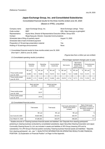 Vorschaubild Japan Exchange Group
 Quartalsbericht fy2020-q1