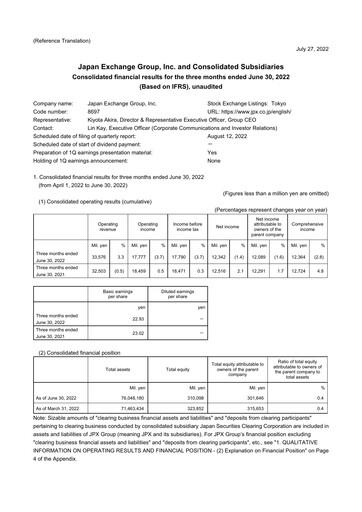Vorschaubild Japan Exchange Group
 Quartalsbericht fy2022-q1