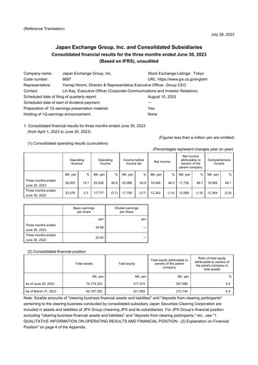 Vorschaubild Japan Exchange Group
 Quartalsbericht fy2023-q1