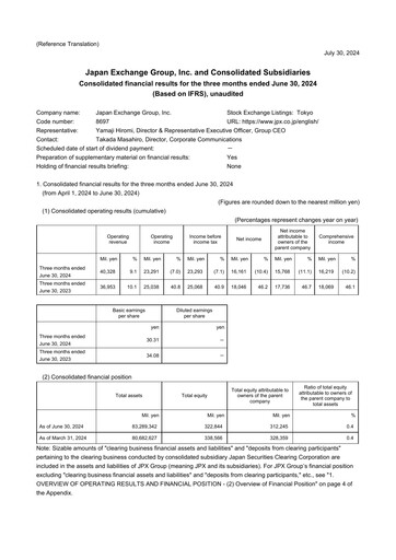 Vorschaubild Japan Exchange Group
 Quartalsbericht fy2024-q1