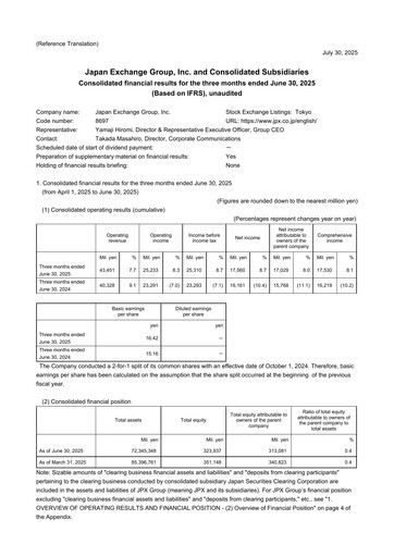 Vorschaubild Japan Exchange Group
 Quartalsbericht fy2025-q1