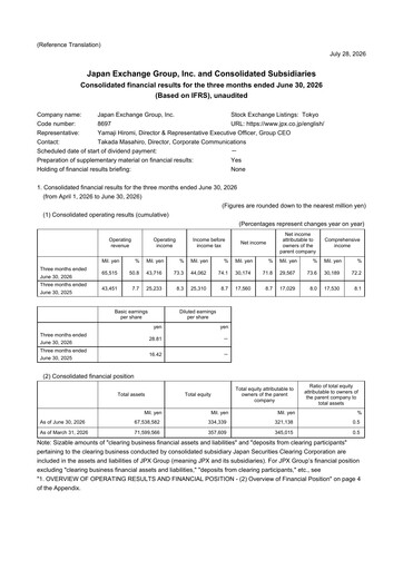 Thumbnail Japan Exchange Group
 Quarterly Report fy2026-q1