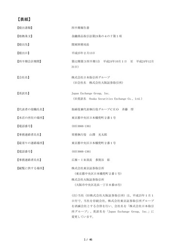 Thumbnail Japan Exchange Group
 Quarterly Report 2012-q3