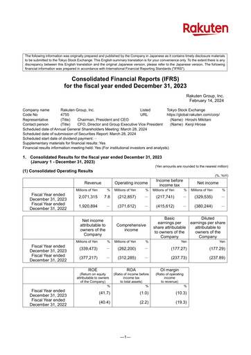 Vorschaubild Rakuten Finanzbericht 2023
