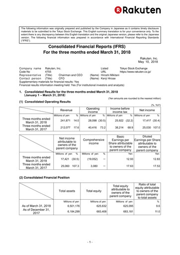 Thumbnail Rakuten Quarterly Report 2018-q1
