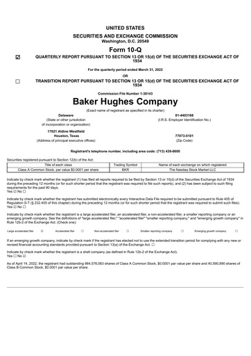 Thumbnail Baker Hughes
 Quarterly Report 2022-q1