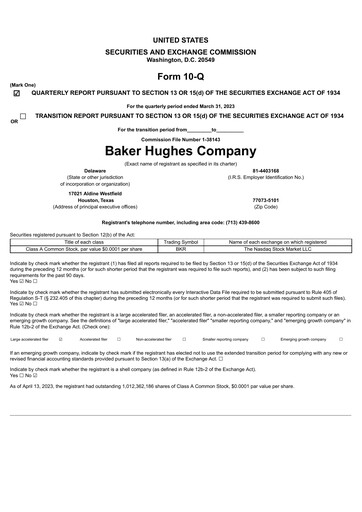 Thumbnail Baker Hughes
 Quarterly Report 2023-q1