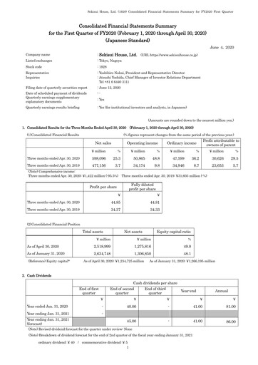 Miniature Sekisui House
 Rapport trimestriel fy2020-q1