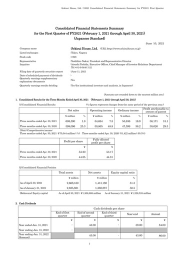 Miniature Sekisui House
 Rapport trimestriel fy2021-q1
