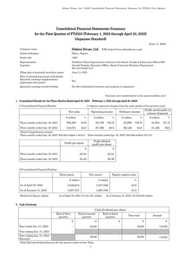Miniature Sekisui House
 Rapport trimestriel fy2023-q1