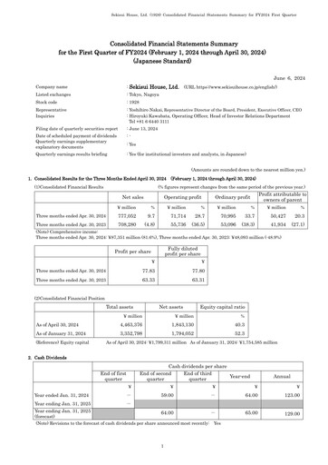 Miniature Sekisui House
 Rapport trimestriel fy2024-q1