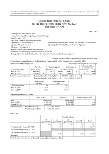 Miniature Sekisui House
 Rapport trimestriel fy2025-q1
