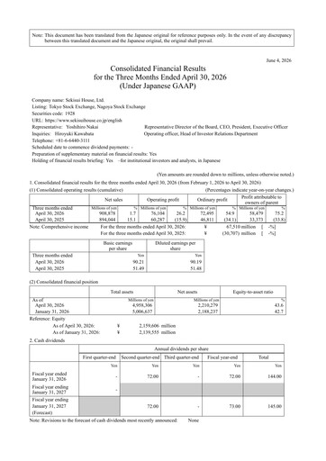 Thumbnail Sekisui House
 Quarterly Report fy2026-q1