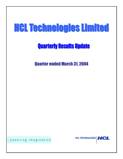 Thumbnail HCL Technologies
 Quarterly Report 2004-q3
