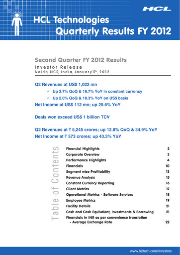 Thumbnail HCL Technologies
 Quarterly Report 2012-q3