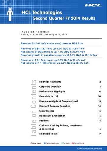 Thumbnail HCL Technologies
 Quarterly Report 2014-q3