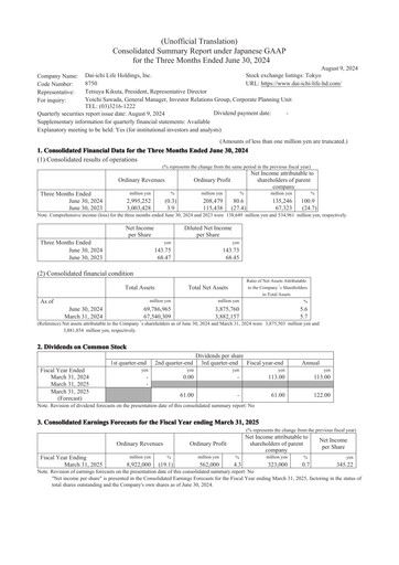 Thumbnail Dai-ichi Life Holdings
 Quarterly Report 2024-q1