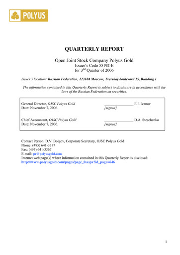 Thumbnail Polyus Quarterly Report 2006-q3