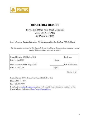 Thumbnail Polyus Quarterly Report 2009-q1