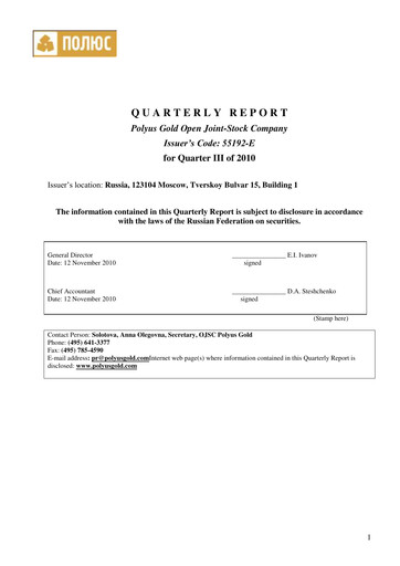 Thumbnail Polyus Quarterly Report 2010-q3