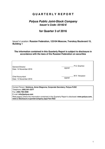 Thumbnail Polyus Quarterly Report 2016-q3