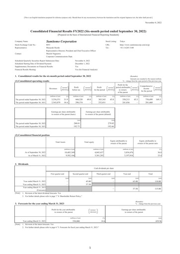 Miniature Sumitomo Rapport semestriel 2022-h1