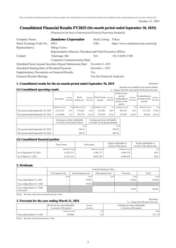 Miniature Sumitomo Rapport semestriel 2025-h1