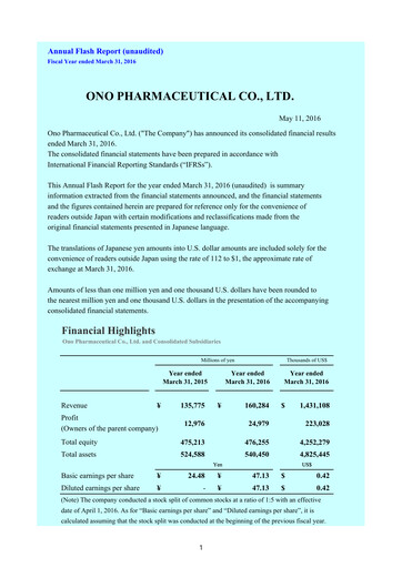 Miniature Ono Pharmaceutical
 Bilan financier fy2016