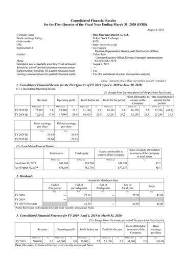 Vorschaubild Ono Pharmaceutical
 Quartalsbericht 2019-q1