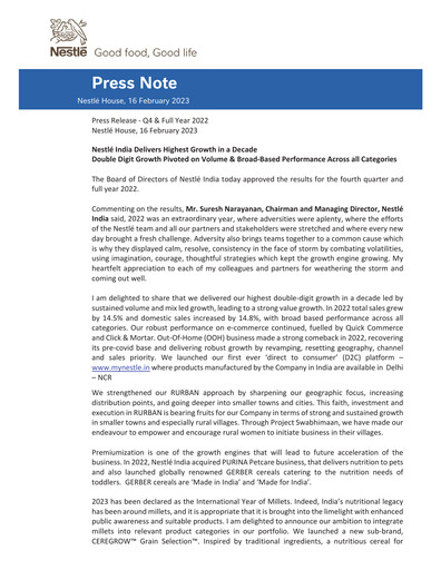 Thumbnail Nestlé India Financial Report 2022