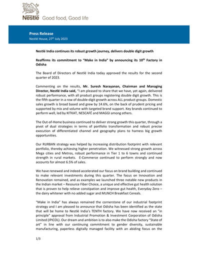 Thumbnail Nestlé India Financial Report 2023-q2