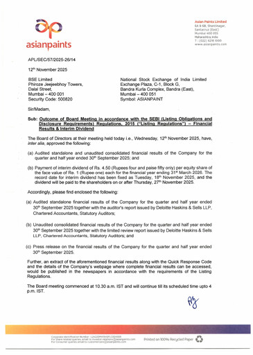 Thumbnail Asian Paints
 Quarterly Report 2025-q2