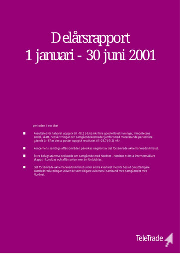 Thumbnail Nordnet AB Half-year Report 2001-h1